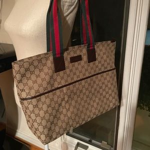 💯Auth GUCCI Monogram Canvas Tote/Shoulder Bag/Diaper Bag Large New Condition